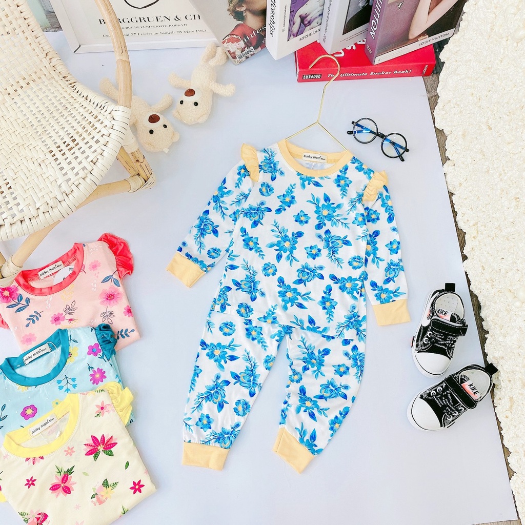 [Bé 7-19kg] Bộ Dài tay cánh tiên thun lạnh in hoa phối bo Minky Mom cho bé gái từ 7-19kg ( HÀNG LOẠI 1)