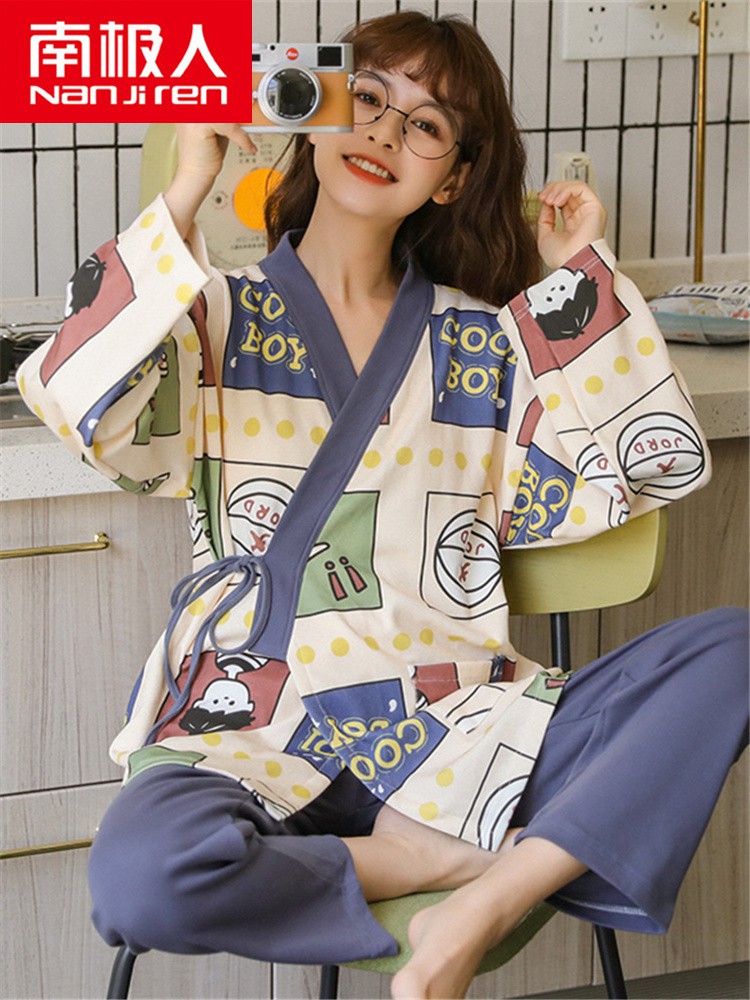 Bộ Đồ Ngủ Kiểu Kimono Nhật Bản Dễ Thương Thời Trang Xuân Thu Cho Nữ