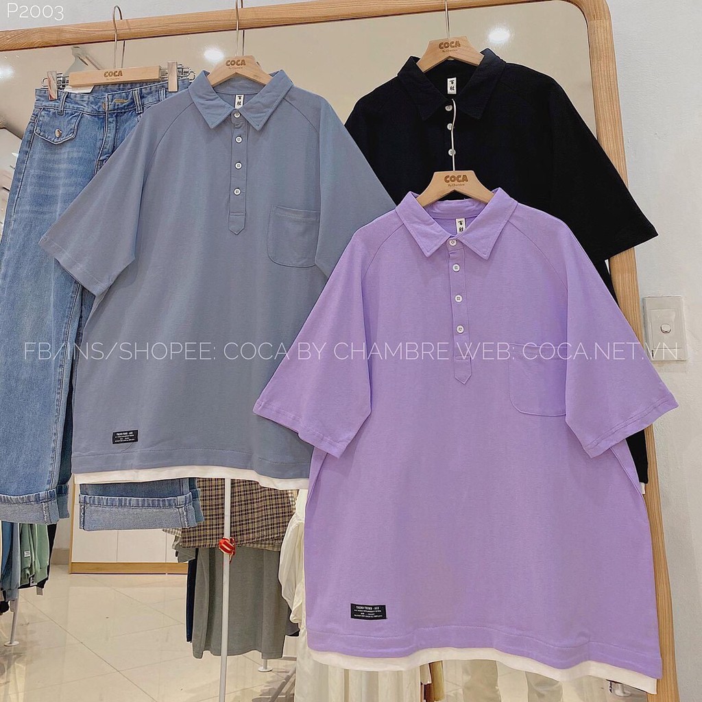 [RẺ VÔ ĐỊCH Áo Thun Tay Lỡ - Áo Polo Trơn Mix Vạt Trắng ( Kèm Ảnh Thật)