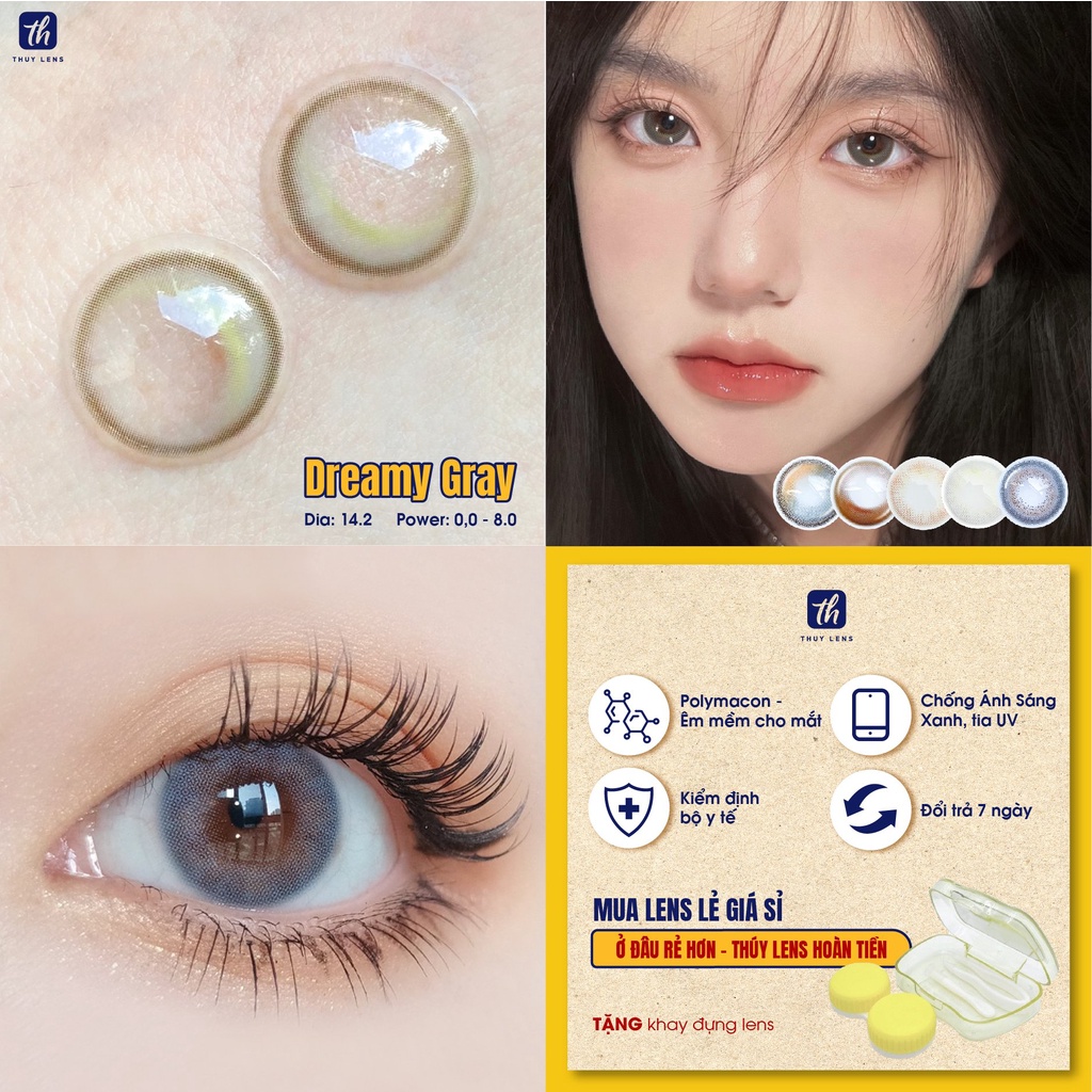 Kính áp tròng THUY LENS cho mắt cận màu xám nâu tự nhiên độ cận từ 0 - 8