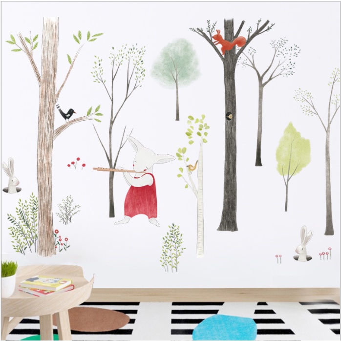 Decal dán tường trang trí - RÙNG CÂY TUỔI THƠ CHO BÉ YÊU