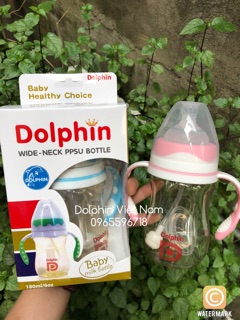 (Tặng thêm 1 núm) Bình sữa ppsu 180ml có tay cầm Dolphin