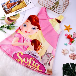 Đầm chữ A in 3D công chúa Sofia phối bèo xinh xắn cho bé