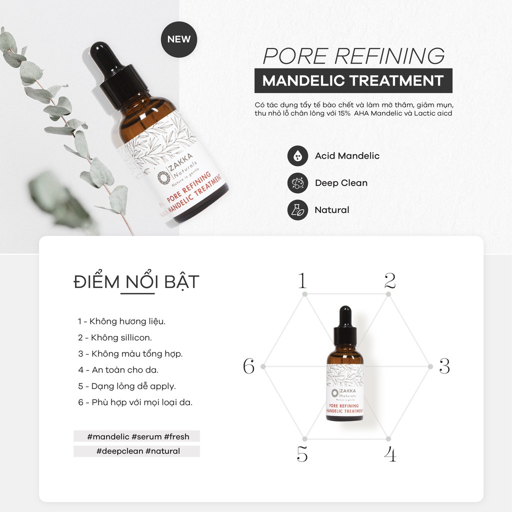 Serum (Tinh Chất) Mandelic Zakka Naturals Pore Refining Mandelic Treatment 10ml | BigBuy360 - bigbuy360.vn