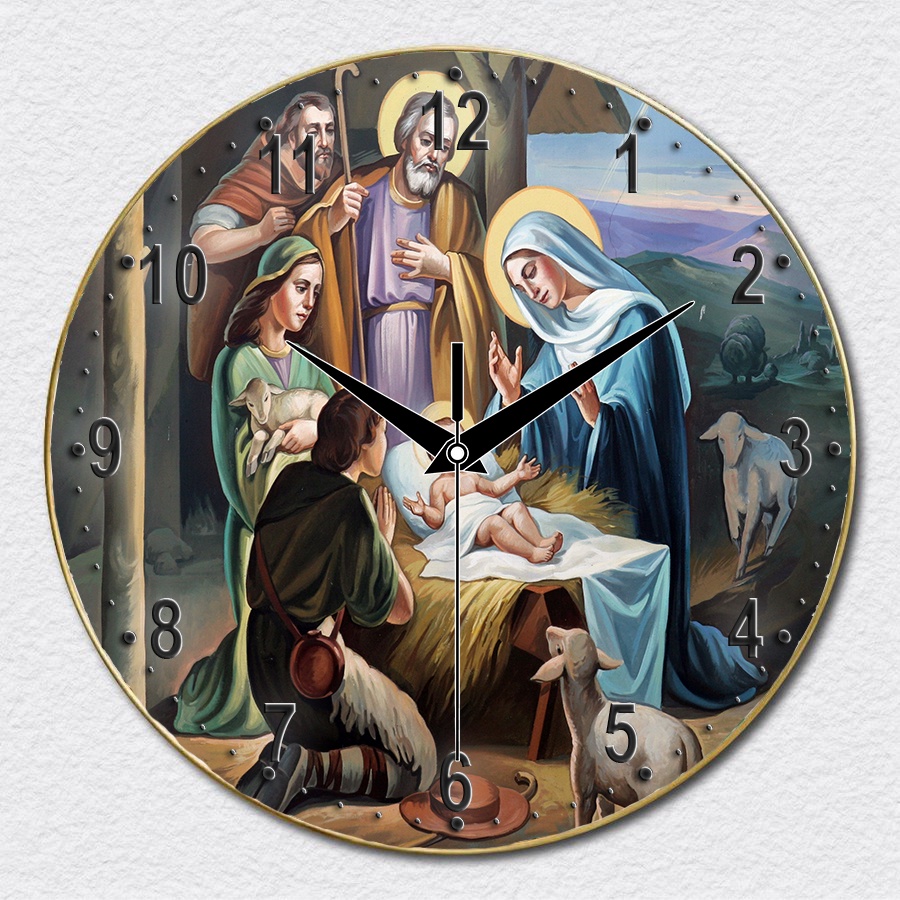 Đồng Hồ Treo Tường in hình 3D Tráng Gương, Đòng Hồ Công Giáo Trang Trí Decor Nhà Cửa Phòng Khách kim trôi size 35cm