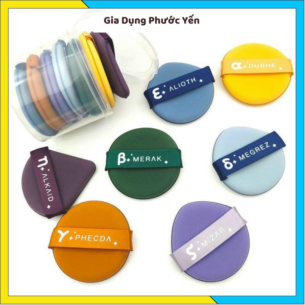 Set 7 miếng bông mút trang điểm tán nền sắc màu có hộp đựng xịn xò