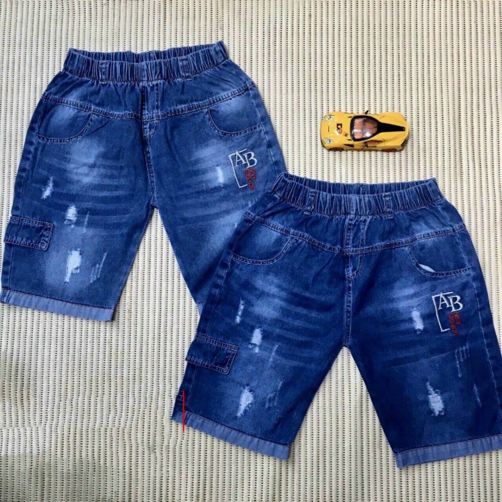 Quần JEAN lửng rách phong cách lưng thun bé trai (35-45kg) - HIROKIDS