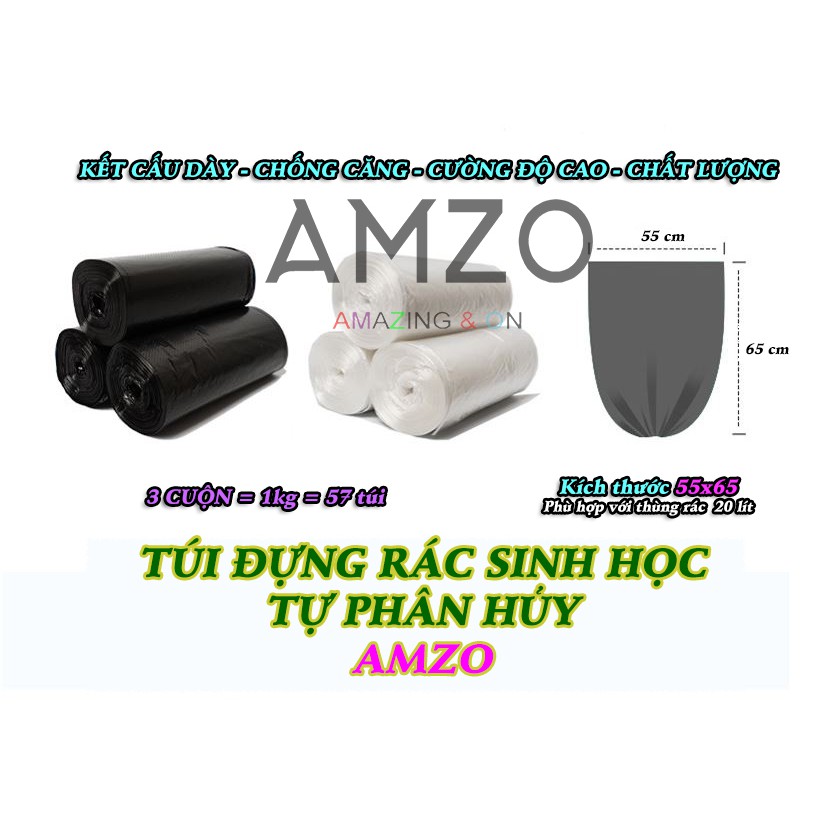 Combo 10 Cuộn túi đựng rác [SALE OFF] sinh học tự phân hủy AMZO Nhiều màu (55x65cm)