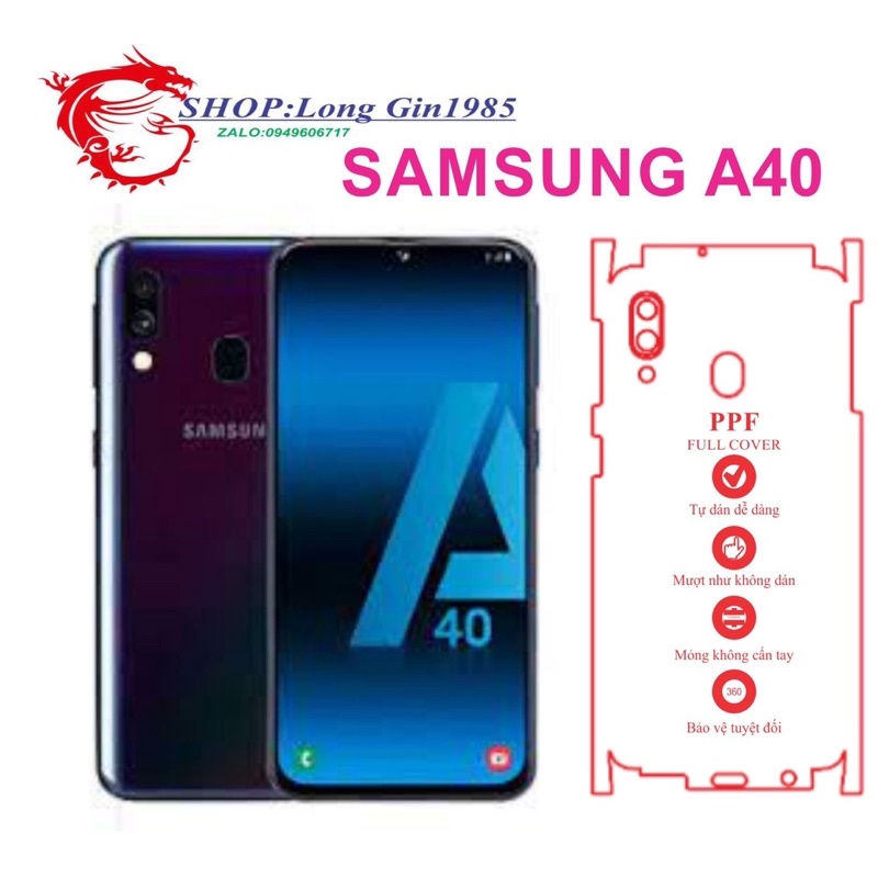 Samsung A40 miếng dán trong Ppf mặt sau và mặt trước chống va đập chống trầy xước