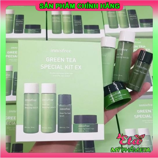 Kit dưỡng da Innisfree TRÀ XANH GREEN TEA EX \ JEJU LAVA SEAWATER EX kit 4 món siêu hot