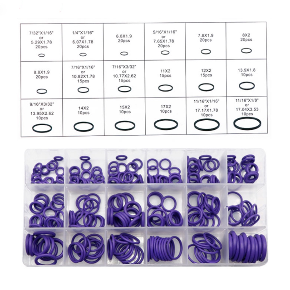 270Pcs Vòng đệm cao su O Ring Con dấu Loại Vòng đệm màu xanh O-Ring Bộ Vòng đệm Nitrile Chất lượng cao cho miếng đệm xe hơi