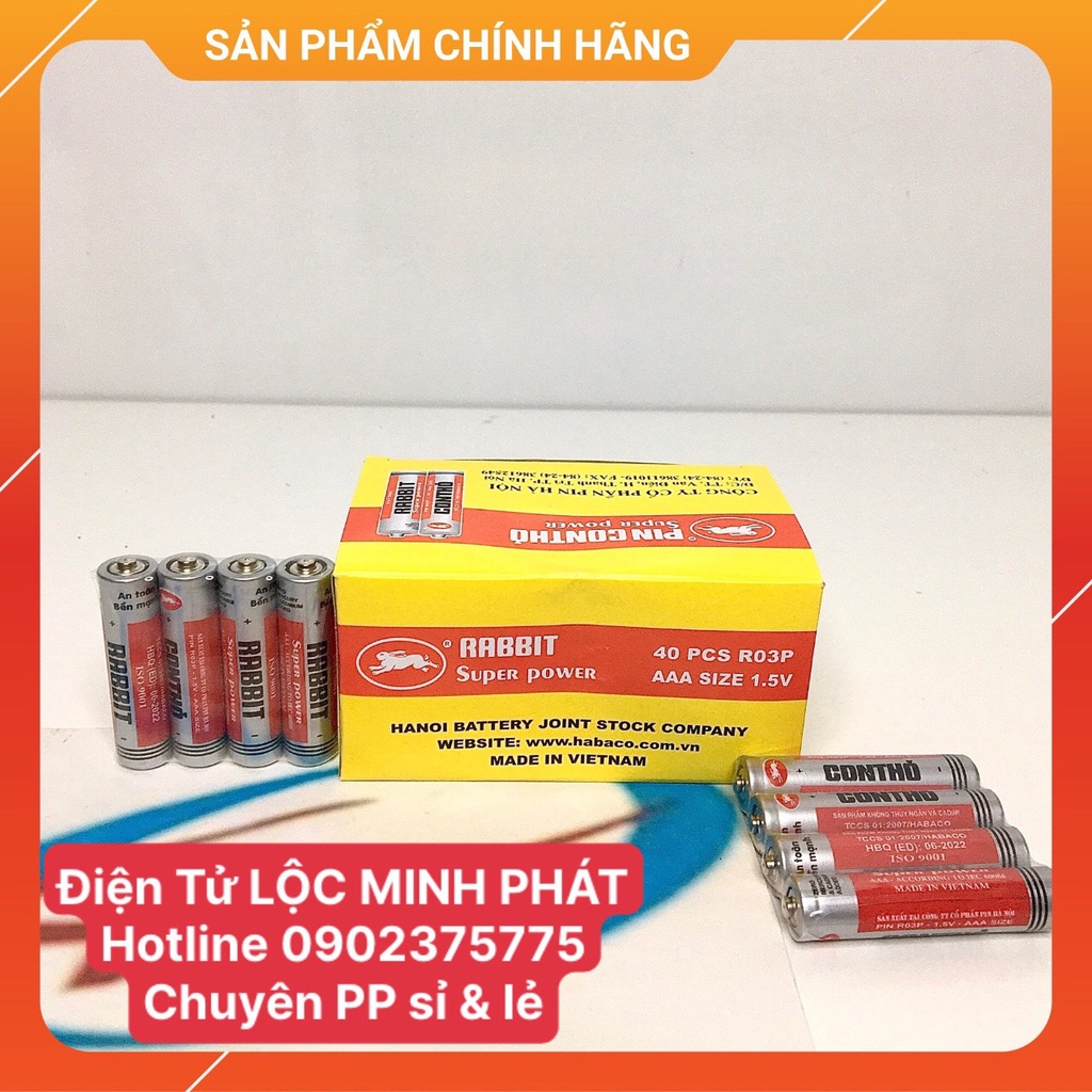 Pin đũa Con Thỏ Rabbit R03P 1,5V AAA /AA- 2 viên/vỉ hộp 40 viên