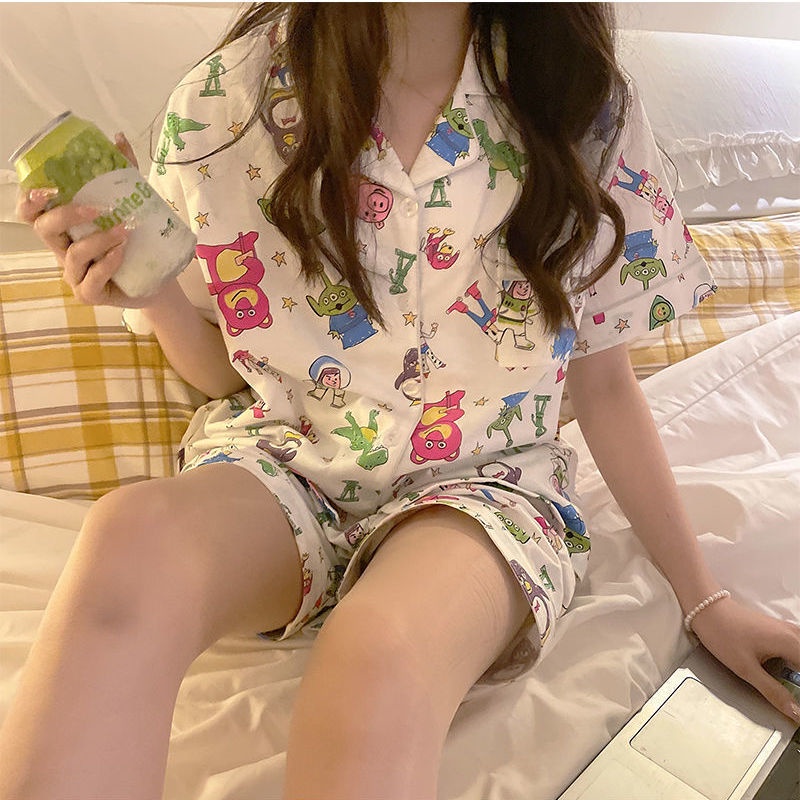 Bộ Đồ Ngủ Ngắn Tay Họa Tiết Hoạt Hình Toy Story Thời Trang Mùa Hè Cho Nữ