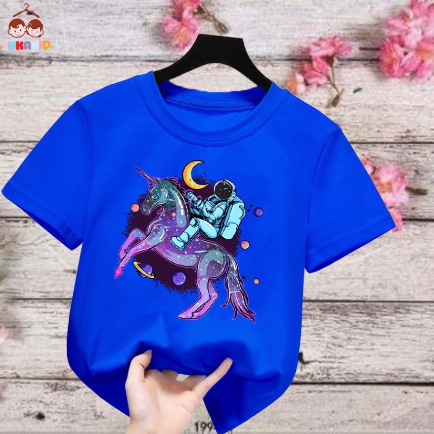 (giá sỉ ) Áo thun trẻ em phi hành gia cưỡi ngựa mặt trắng Bé trai và gái.áo cho bé từ 6kg-30kg.AL61.