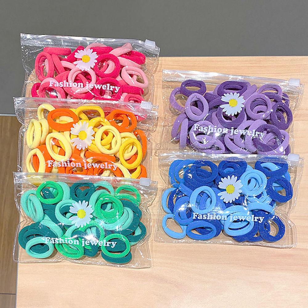 Set 50 Dây Cột Tóc Co Giãn Màu Trơn Thời Trang Cho Nữ Giá Đỡ