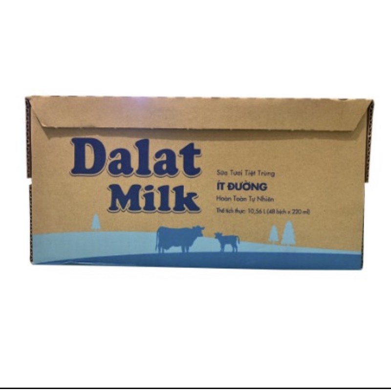 Thùng 48 Bịch Sữa Tươi Tiệt Trùng Ít đường Dalat milk 220ml