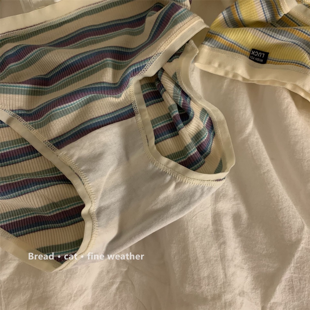 Quần Lót cotton Mềm Mại Lưng Vừa Thoáng Khí Kẻ Sọc Cầu Vồng Phong Cách Nhật Bản Cho Nữ