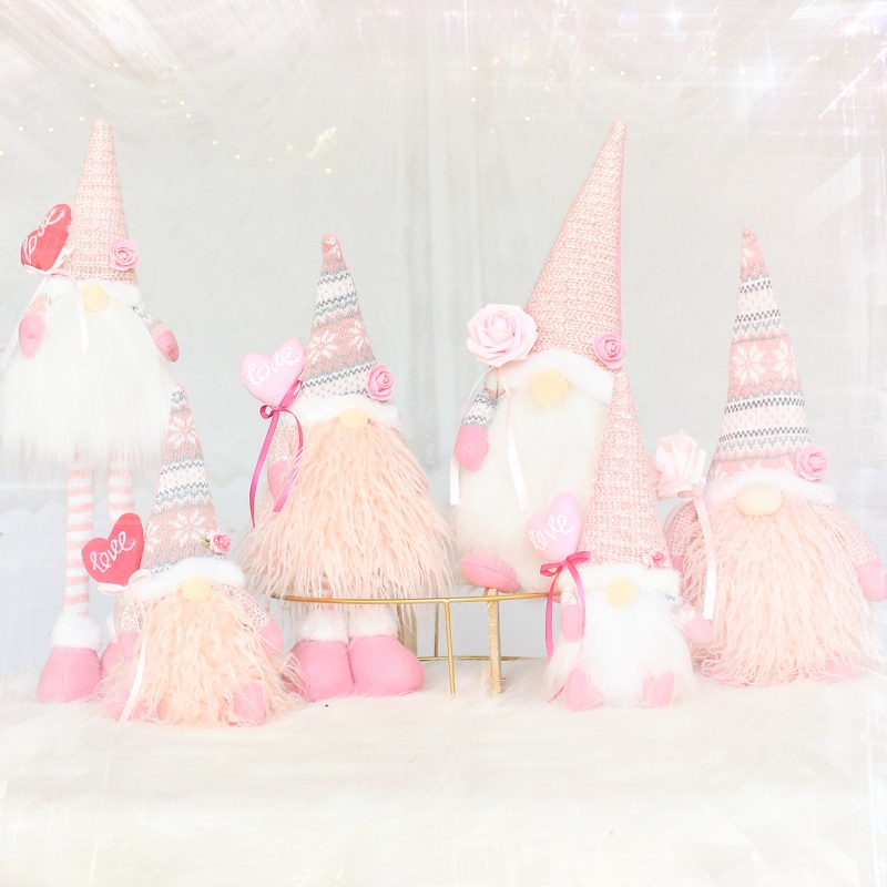 Qj Mô Hình Gnome Hoa Hồng Nhồi Bông Trái Tim Scandinavian Tomte Elf Để Bàn Trang Trí Ngày Valentines Dwarf