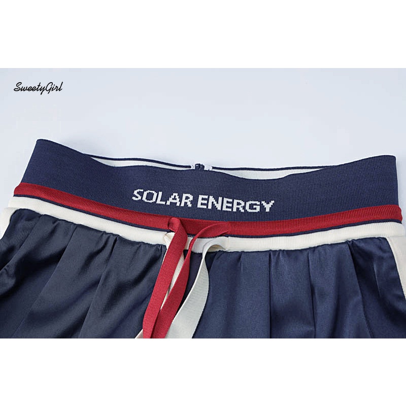 Quần Thể Thao Ống Rộng Lưng Cao In Chữ Phối Màu Tương Phản Thời Trang 2022 Cho Nữ