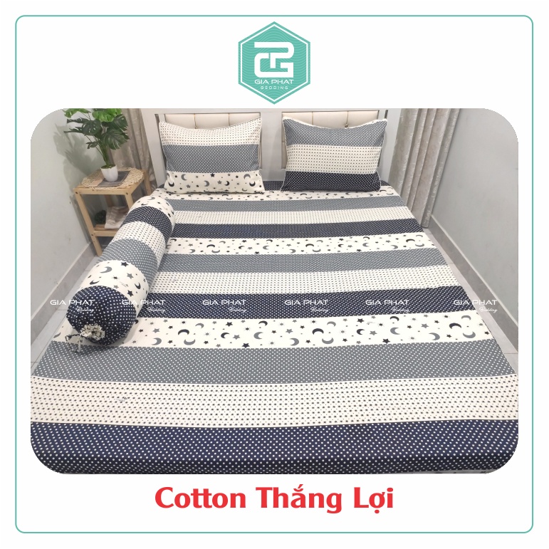 Bộ ga gối Thắng Lợi {4 món}100% Cotton chuẩn logo họa tiết Trăng Sao