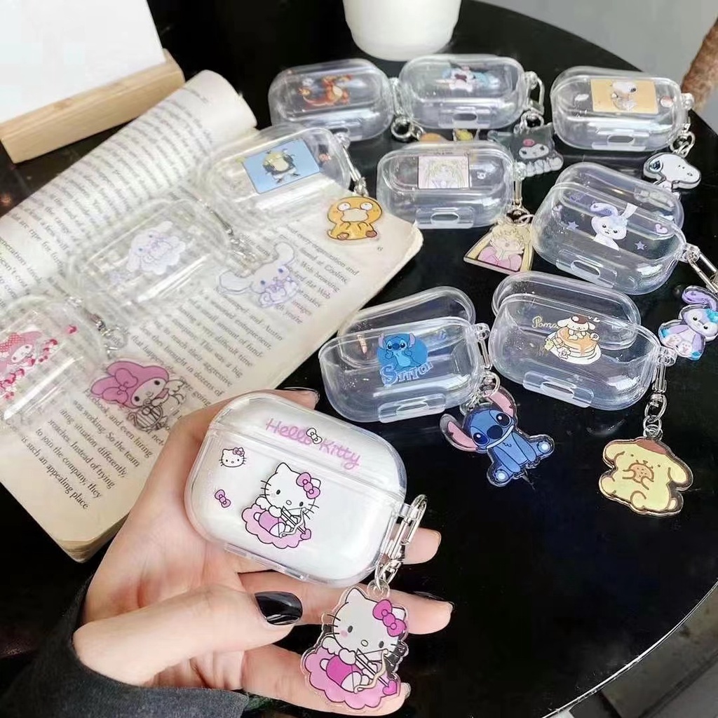Vỏ bảo vệ hộp sạc tai nghe Airpods 3 2021 /Airpods Pro/1/2 kèm móc khóa hình Hello Kitty dễ thương