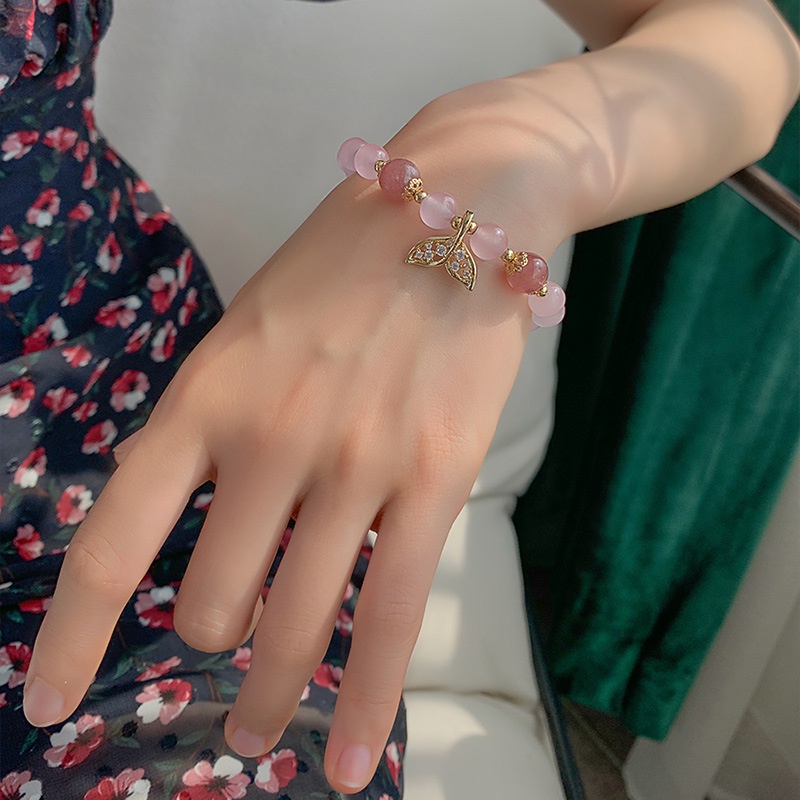 OIMG  Vòng Tay Chuỗi Hạt Pha Lê Hồng Hình Đuôi Cá Cho Nữ