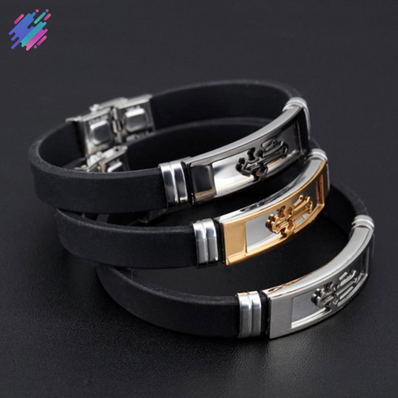 Vòng tay nam thiết kế trang trí chữ thập bằng thép titan