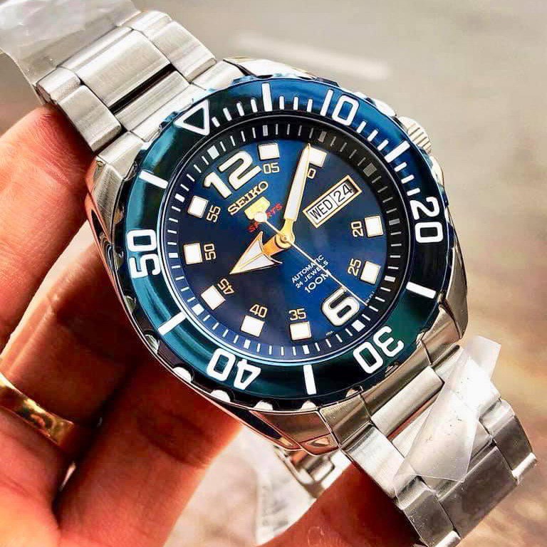 Đồng hồ Nam Seiko 5 Sports Automatic SRPB37K1 Mặt xanh,Lịch thứ ngày,Vòng Bezel-Máy cơ tự động-Dây kim loại-Size 44mm