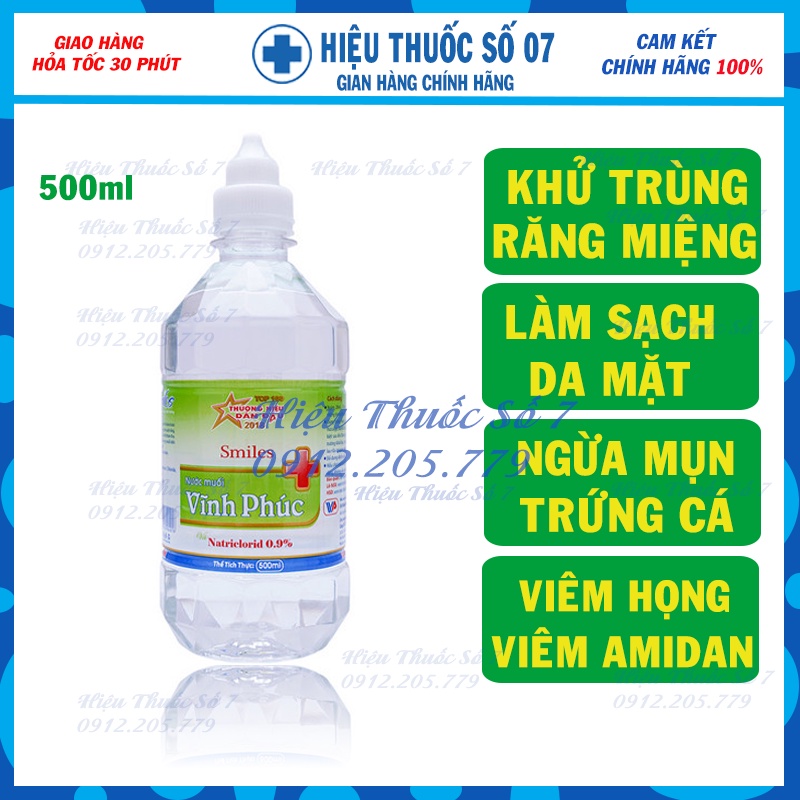 [Giao hoả tốc HCM] Combo thùng 20 chai nước muối Vĩnh Phúc Smile nước muối súc miệng chai 500ml (Hàng chính hãng)