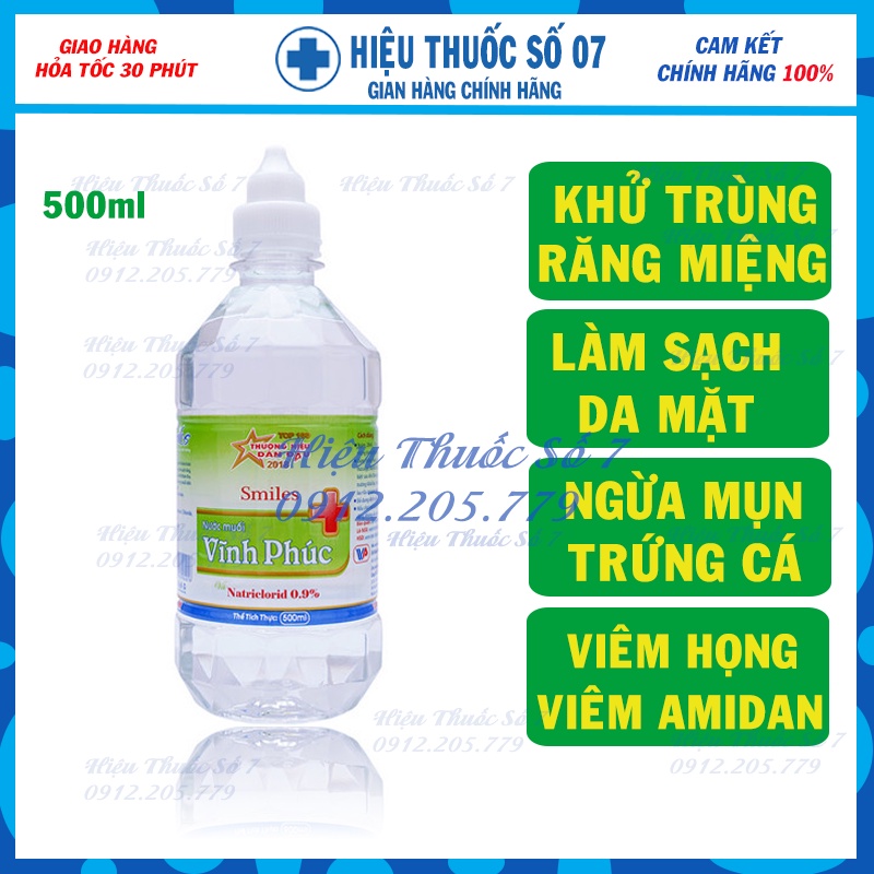 [Giao hoả tốc HCM] Nước muối Vĩnh Phúc Smile chai 500ml - 1000ml Nước súc miệng