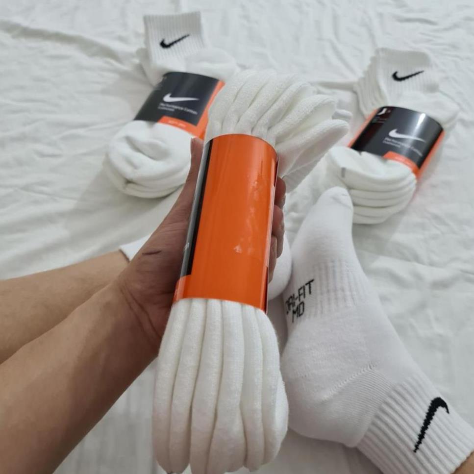 Pack 3 đôi tất thể thao nike trung cổ Drifit trắng dày dặn, thấm hút mồ hôi