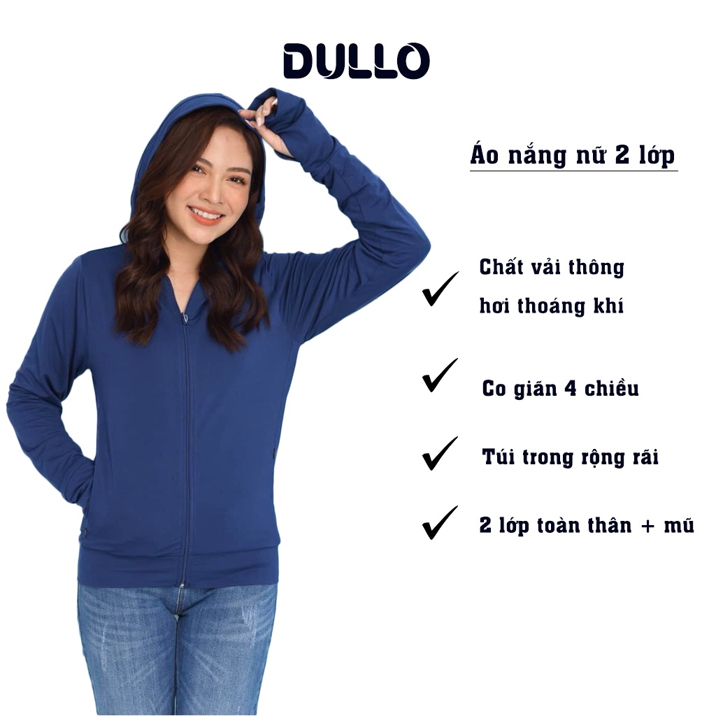 Áo khoác nắng nữ cao cấp 2 lớp DULLO mã D287 dáng ngắn cản tia UV mũ liền 2 lớp