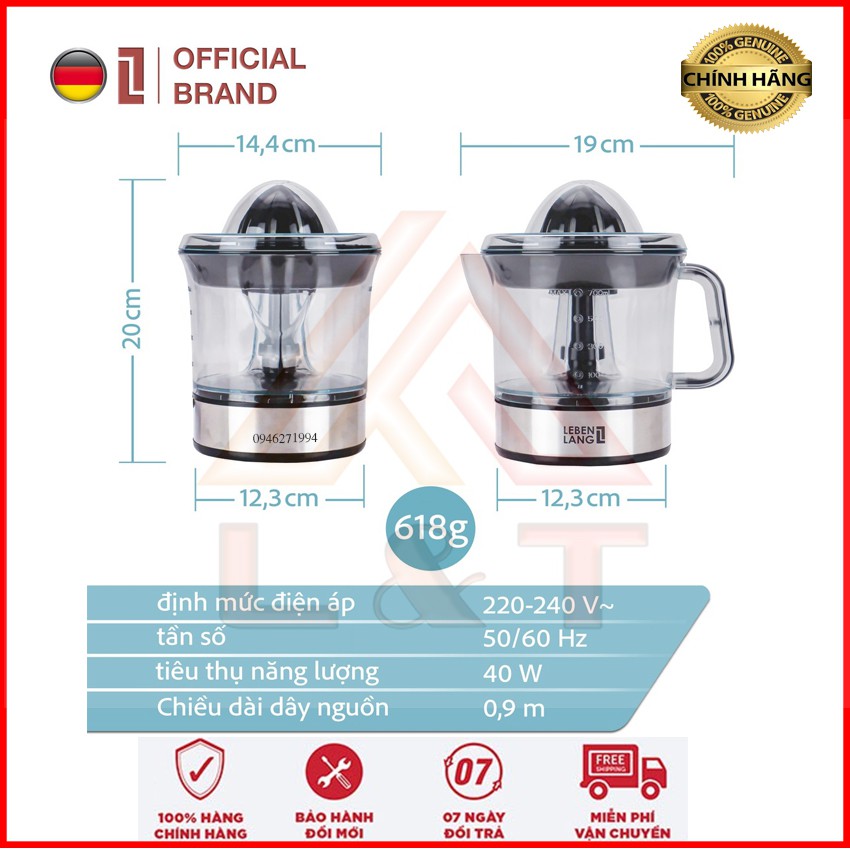 [CHÍNH HÃNG] Máy vắt cam, ép cam chính hãng LEBENLANG của Đức dung tích 700ml nhỏ gọn cao cấp bảo hành 2 năm LB389