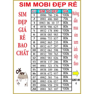[Mã ELMSM3 giảm 20K đơn bất kì] Sim mobi giá rẻ 💝💝💝 tặng data tặng phút gọi💝LIST SỐ 4