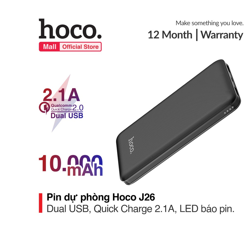 Sạc dự phòng Hoco ⚡BH 1 NĂM⚡ Pin dự phòng Hoco J26 10.000 mAh xạc nhanh 2 cổng hàng chính hãng