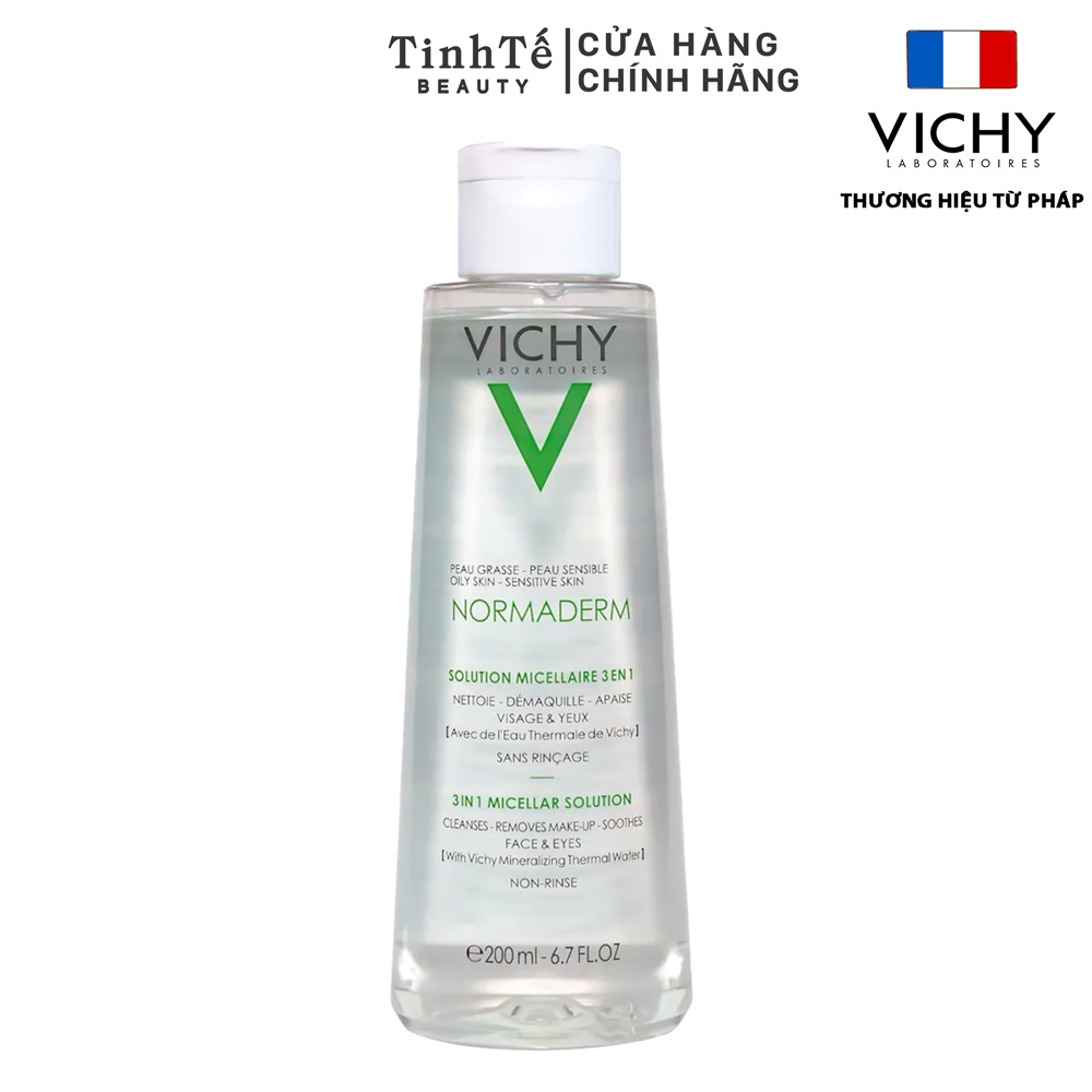 Nước tẩy trang 3 trong 1 dành cho da dầu, da mụn Vichy Normaderm Micellar Solution 3 in 1 200ml