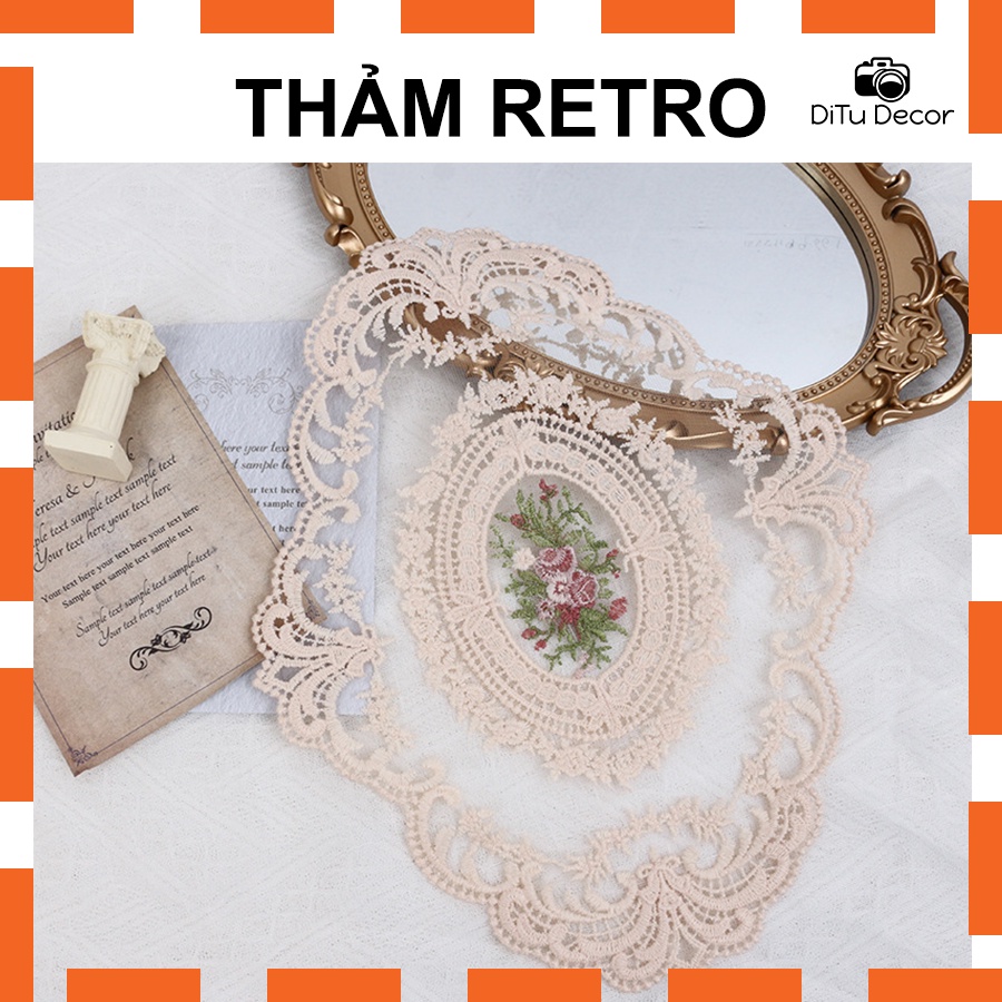 Thảm vintage thêu ren, thảm retro cao cấp phụ kiện chụp ảnh - DiTu Decor