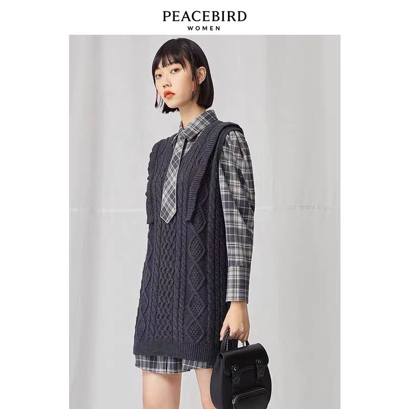 Áo ghile len xám dáng dài Peacebird