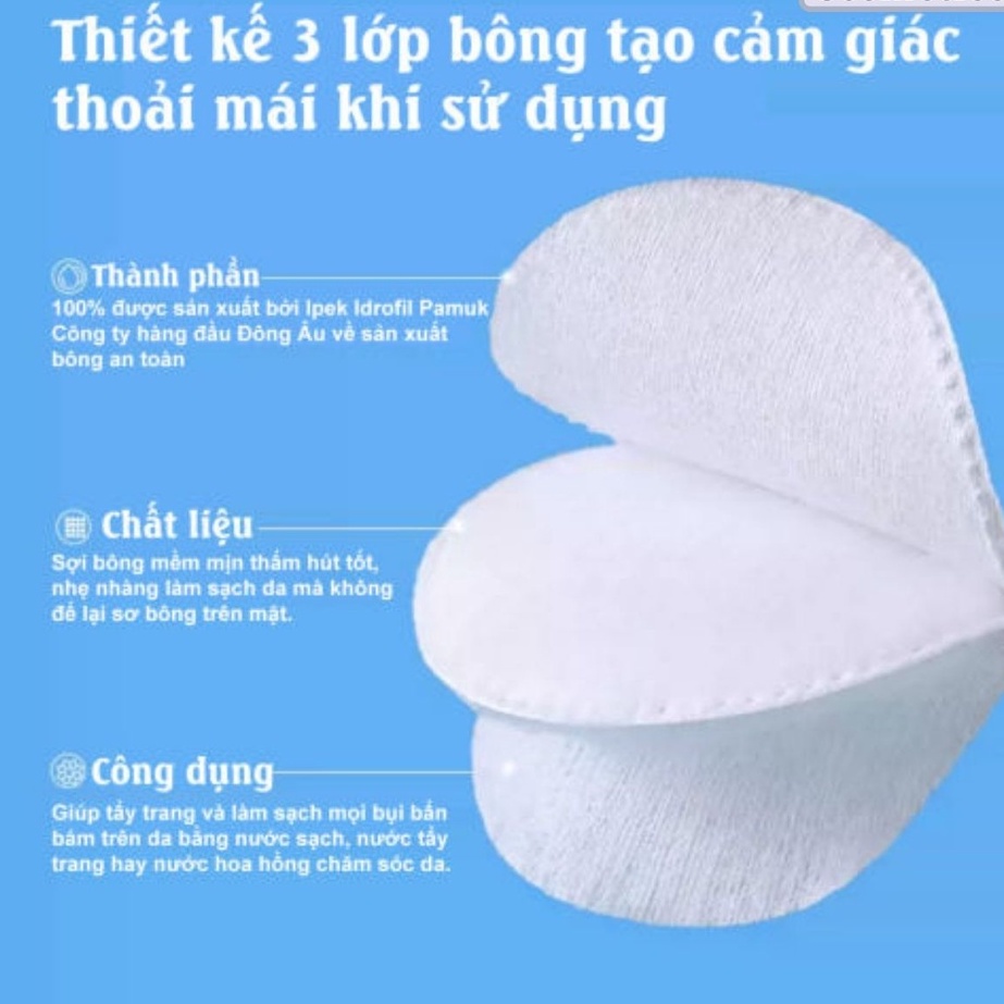 Bông Tẩy Trang Ipek 150 Miếng, Mềm Mịn Chính Hãng, Cotton, Dập Viền,  Nhiều Lớp.