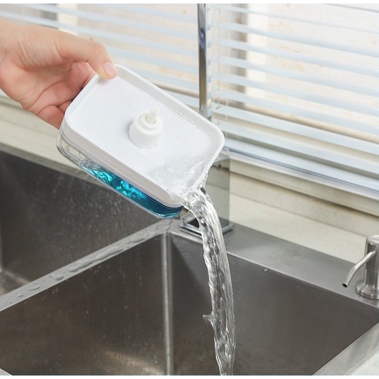 Hộp đựng nước rửa chén, nước rửa bát kèm miếng mút bọt biển/Hộp nhấn xà bông