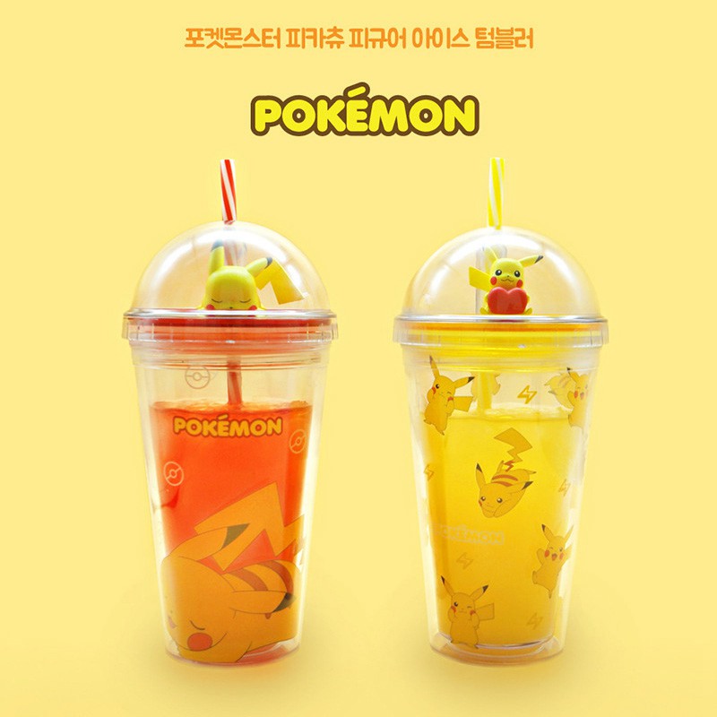 Bình Nước Giữ Nhiệt Có Ống Hút Họa Tiết Pikachu Dễ Thương Phong Cách Hàn Quốc