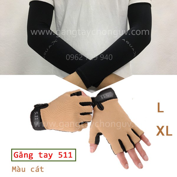 Combo găng tay chống nắng Aqua X đen + găng tay đi xe máy 511