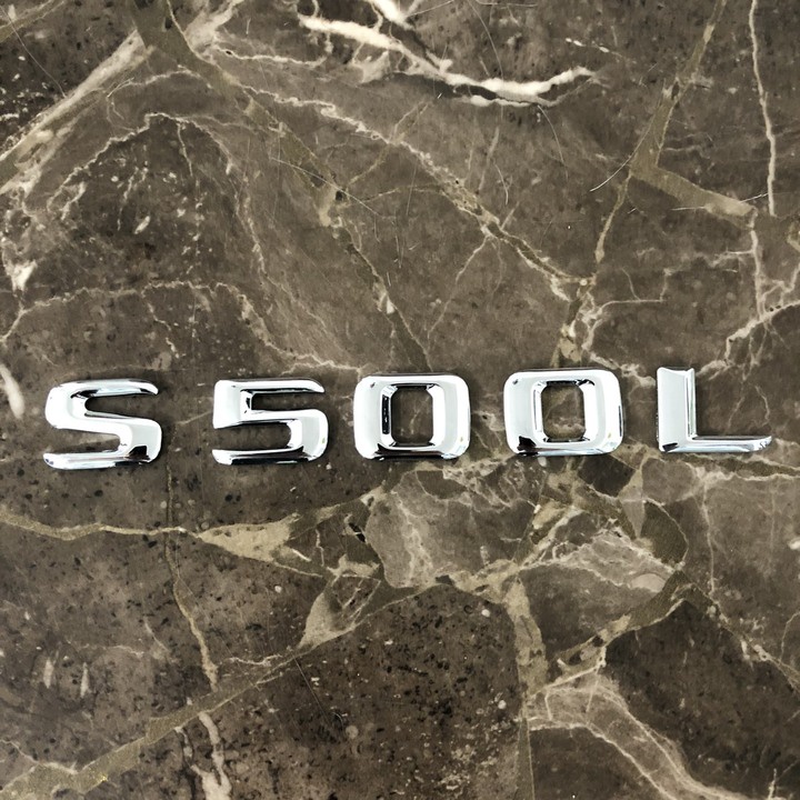 Decal tem chữ S400L, GS500L, GS600L inox dán đuôi xe ô tô Mercedes, chất liệu hợp kim inox cao cấp