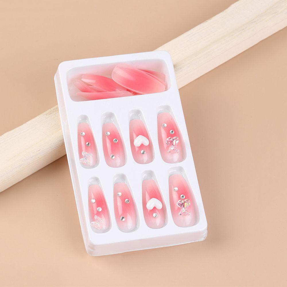 Bộ Móng Tay Giả Ngắn Thiết Kế Ngọt Ngào Thời Trang|Móng Tay Giả Che Phủ Toàn Diện Đính Nơ Xinh Xắn