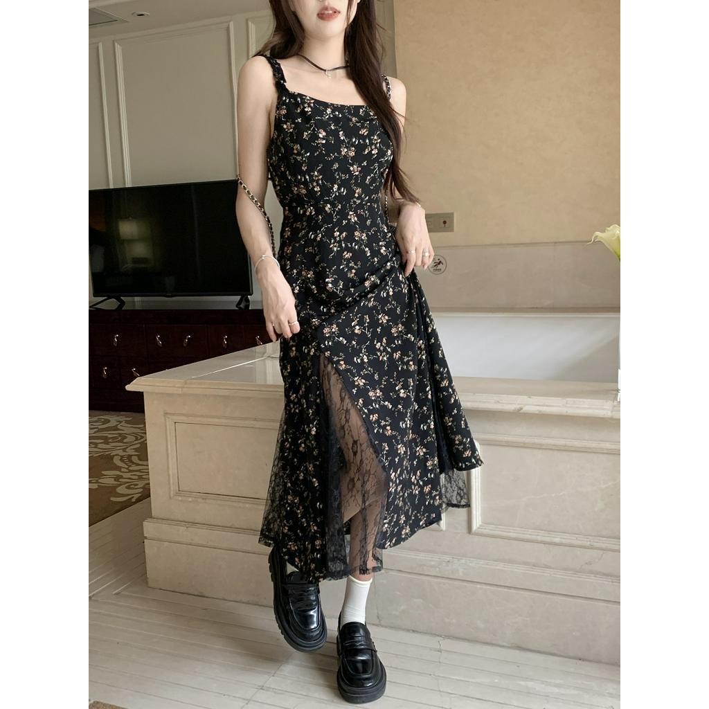 Đầm MIDI Hai Dây Phối Ren Hoa Hồng Thời Trang Mùa Hè Quyến Rũ Cho Nữ