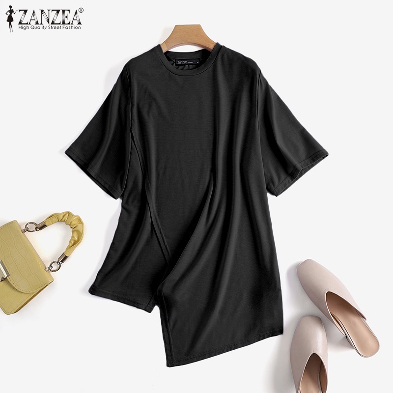 Áo thun ZANZEA tay ngắn xẻ tà thời trang dành cho nữ