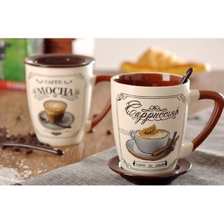 Cốc café: cốc + nắp sứ + thìa sứ