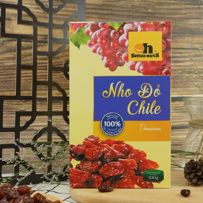 Nho Khô Đỏ Smile Nuts Hộp Giấy 500g _ Nhập khẩu trực tiếp từ Chile_Size Jumbo, vị ngọt tự nhiên