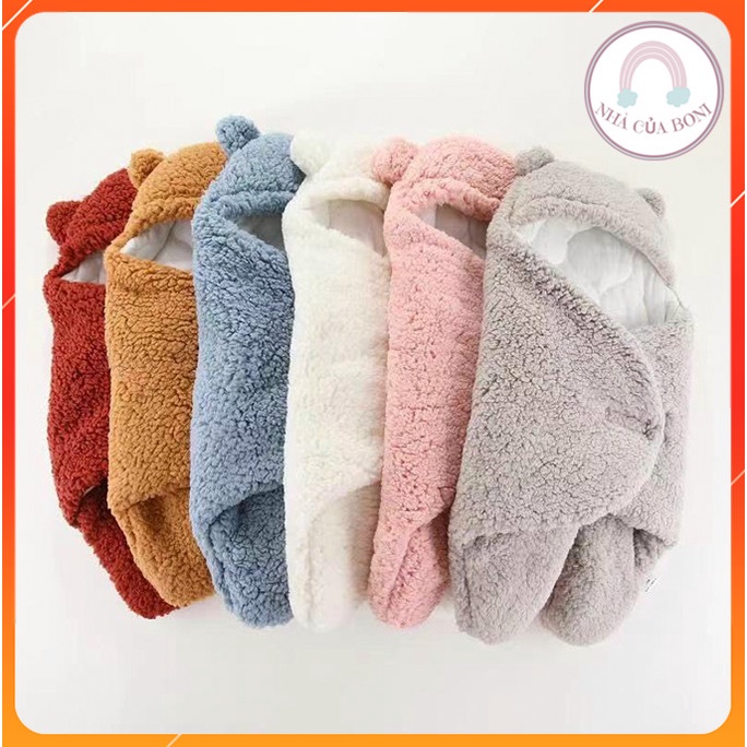 Chăn Ủ Gấu Lông Cừu Có Chân Cho Bé Loại Dày 3 Lớp Trần Bông Siêu Ấm