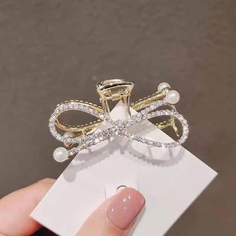 Kẹp tóc hình nơ đính ngọc trai nhân tạo thời trang dành cho nữ